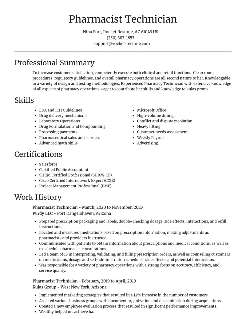 pharmacist technician misc resume focal point template 2 foc
