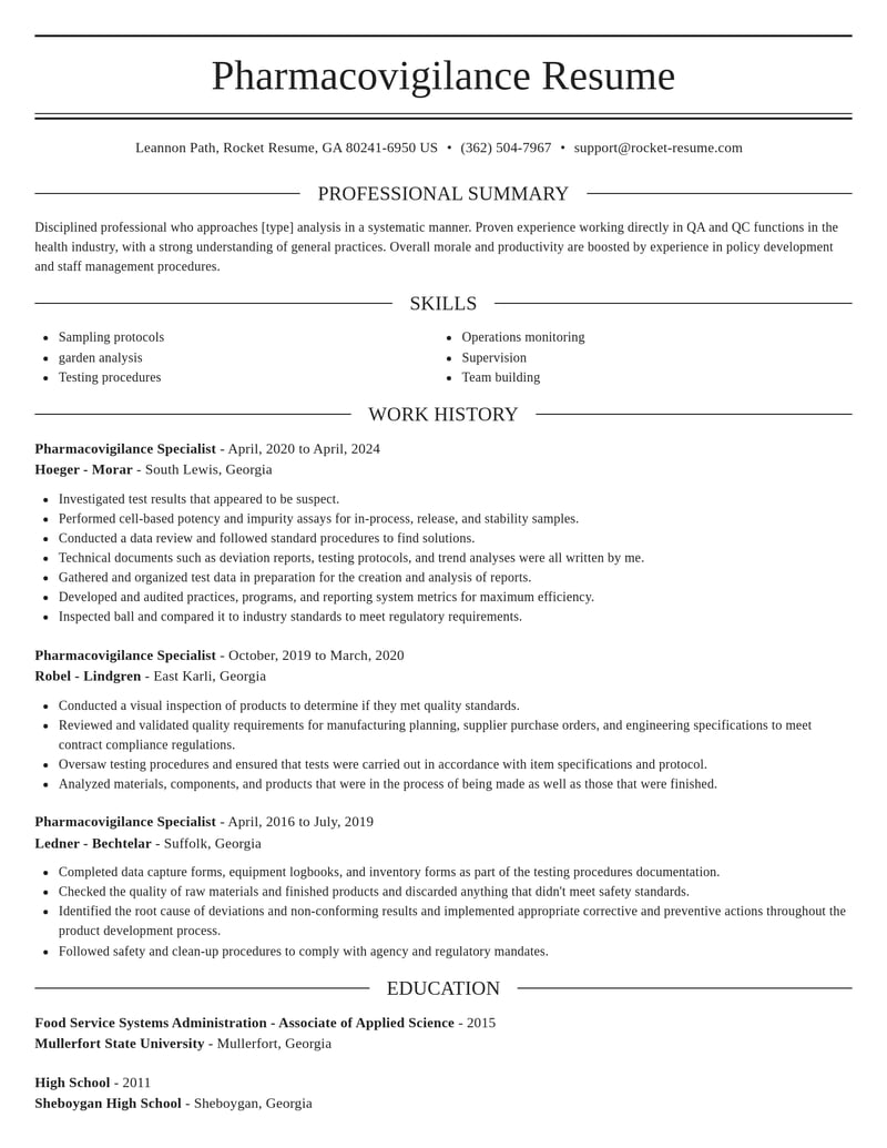 pharmacovigilance specialist misc resume elegant template 0 ele