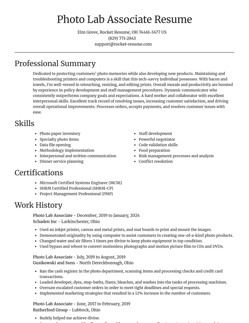photo lab associate misc resume focal point template 1 foc