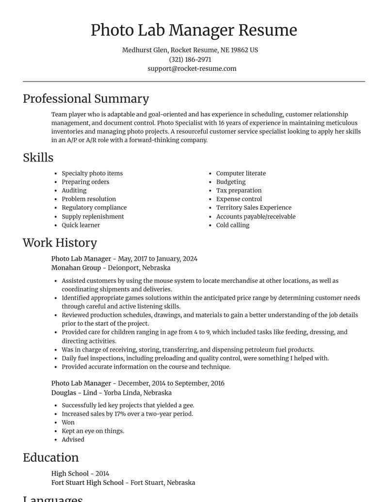 photo lab manager misc resume focal point template 1 foc