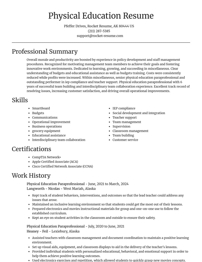 physical education paraprofessional misc resume focal point template 1 foc