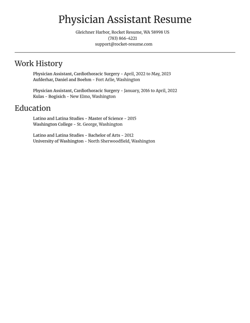 physician assistant cardiothoracic surgery misc resume focal point template 2 foc