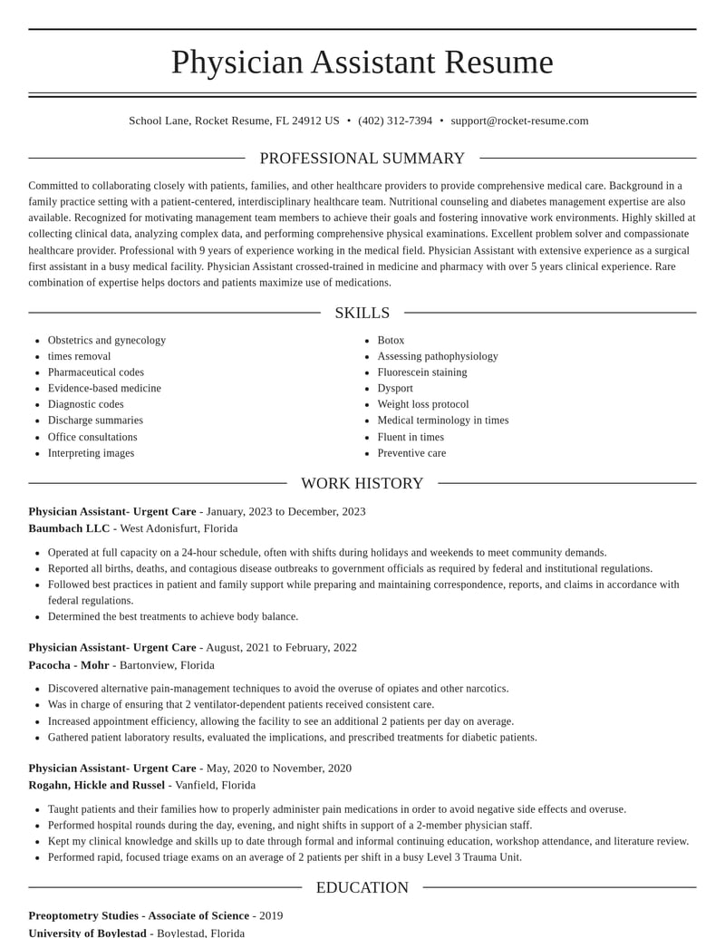 physician assistant urgent care misc resume elegant template 1 ele