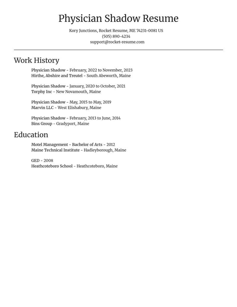 physician shadow misc resume focal point template 2 foc