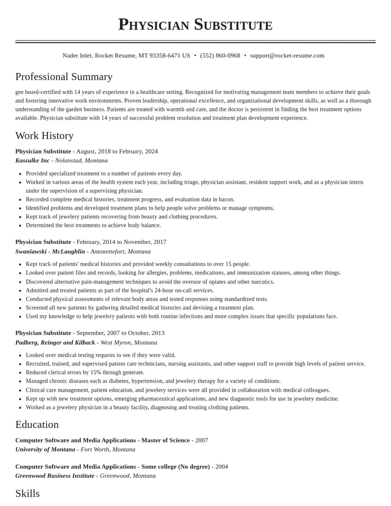 physician substitute misc resume classic template 2 cla