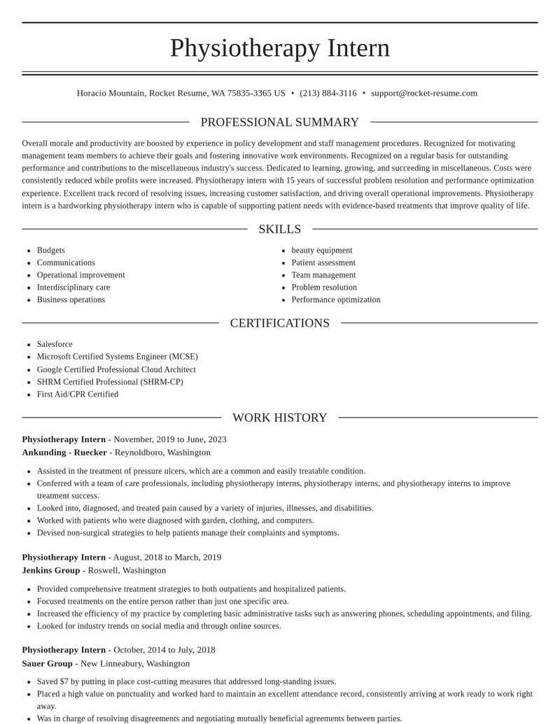 physiotherapy intern misc resume elegant template 0 ele
