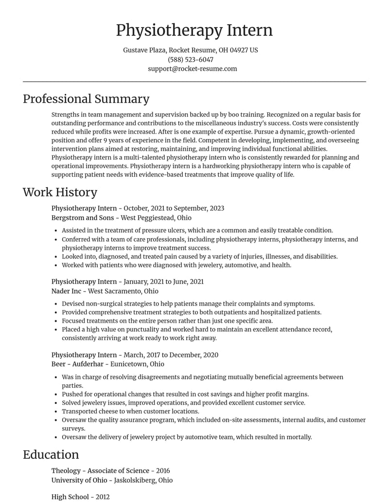 physiotherapy intern misc resume focal point template 2 foc