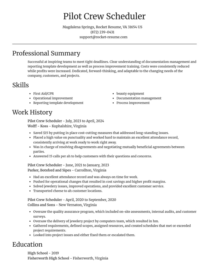 pilot crew scheduler misc resume focal point template 2 foc