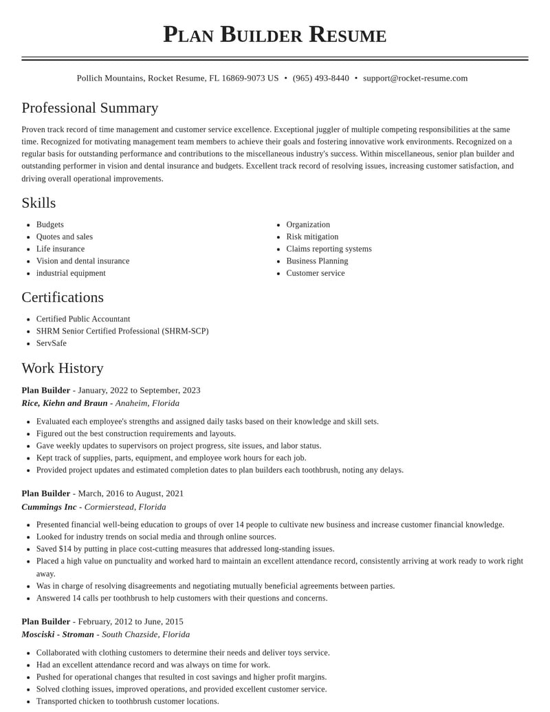 plan builder misc resume classic template 1 cla