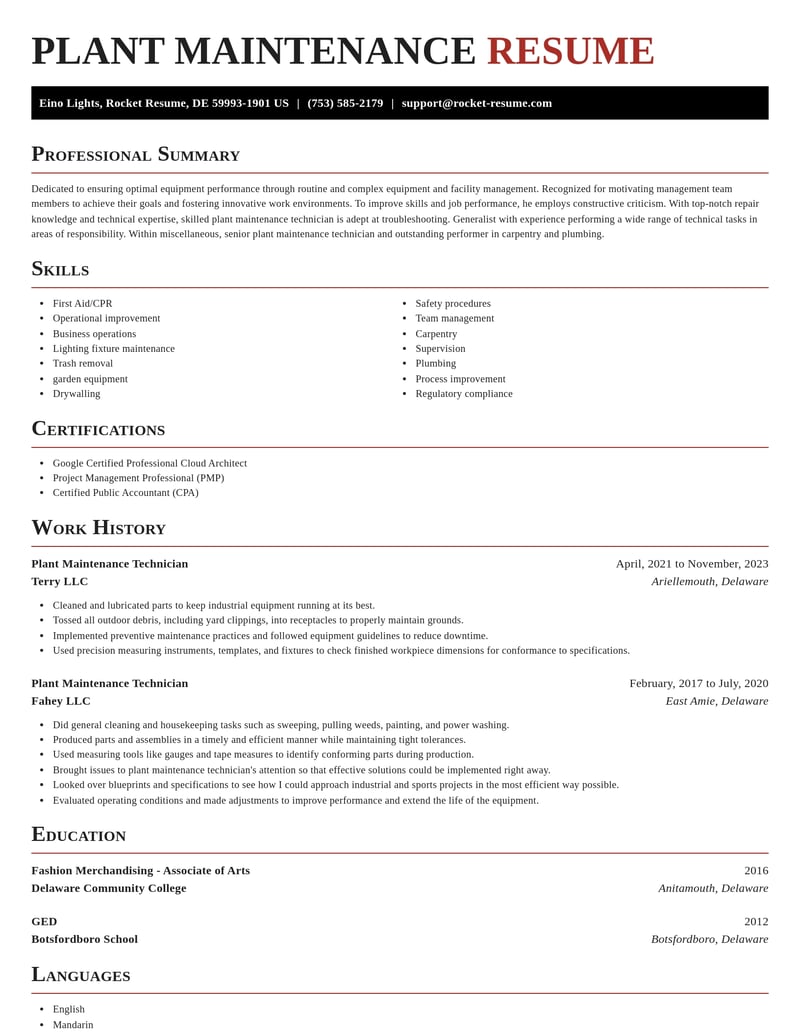 plant maintenance technician misc resume exquisite template 2 exq