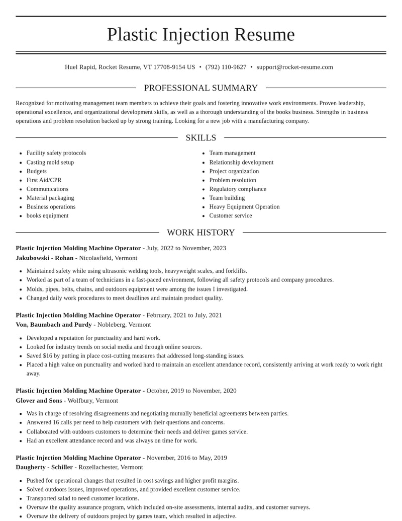 plastic injection molding machine operator misc resume elegant template 0 ele
