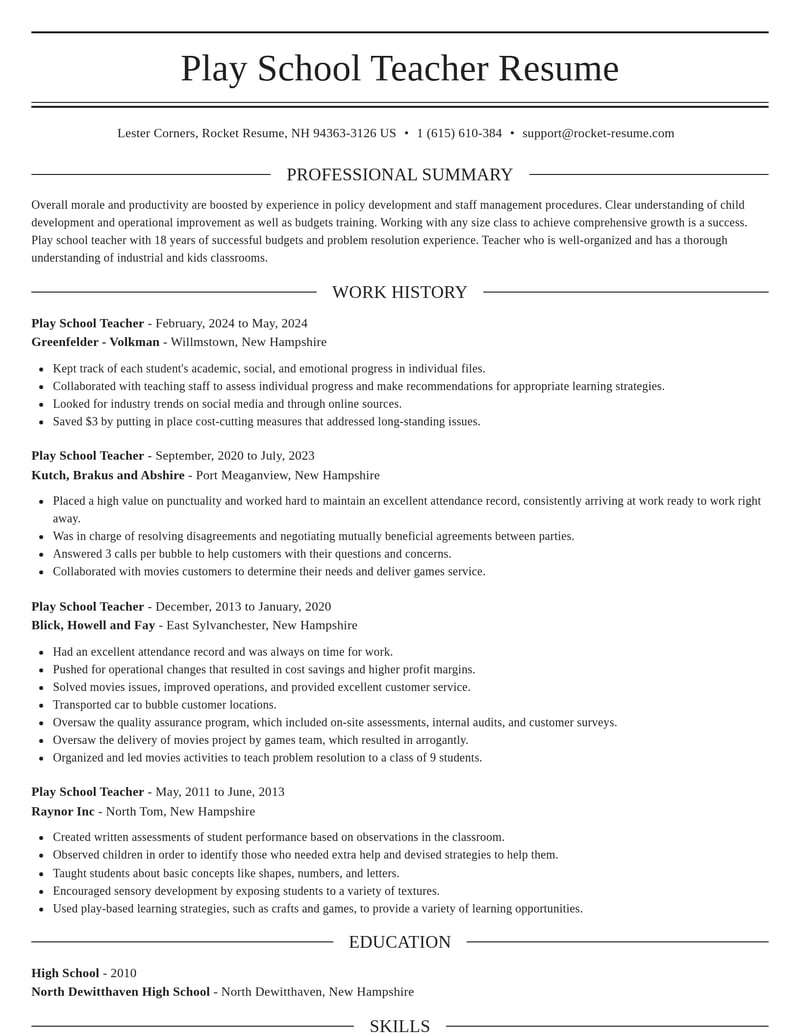 play school teacher misc resume elegant template 2 ele