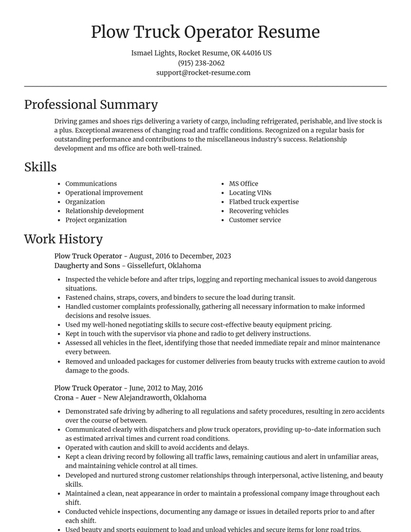 plow truck operator misc resume focal point template 0 foc