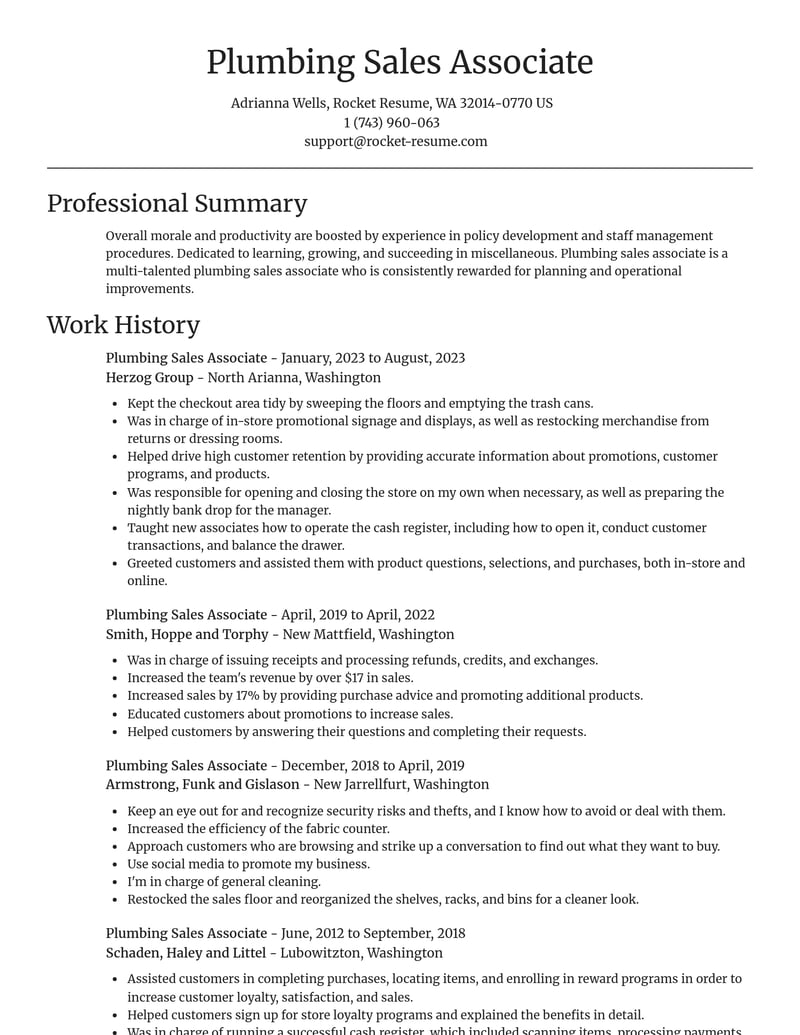 plumbing sales associate misc resume focal point template 0 foc