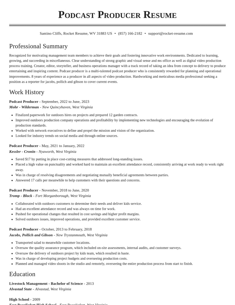podcast producer misc resume classic template 0 cla
