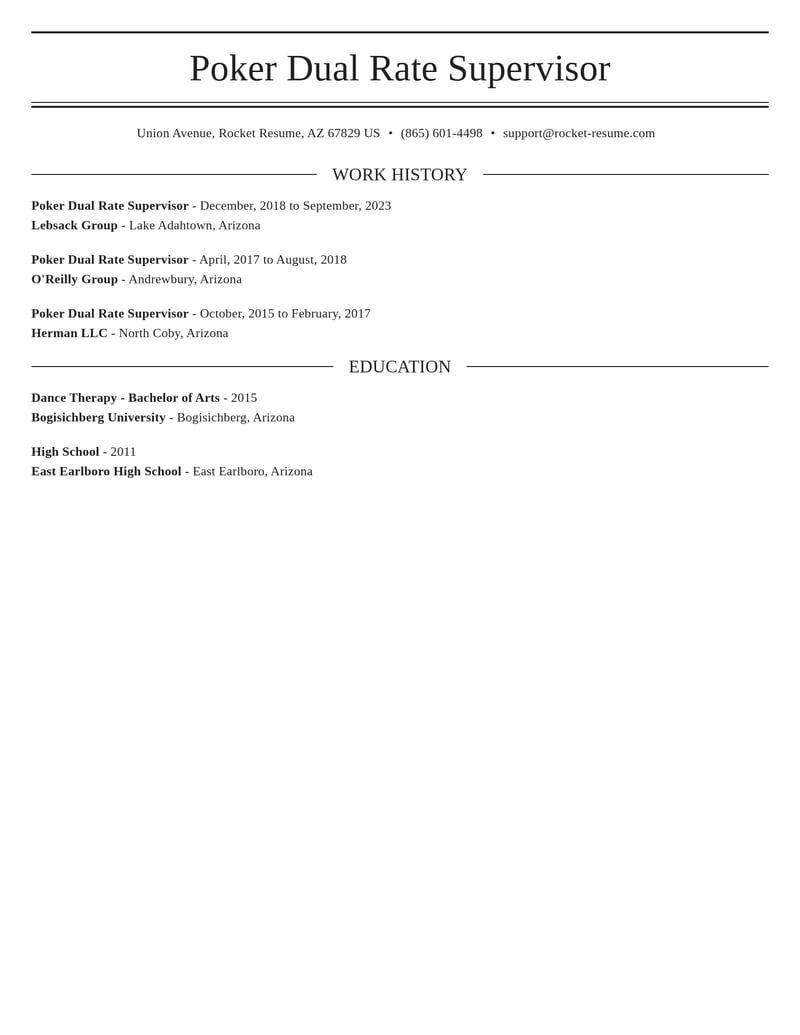 poker dual rate supervisor misc resume elegant template 0 ele