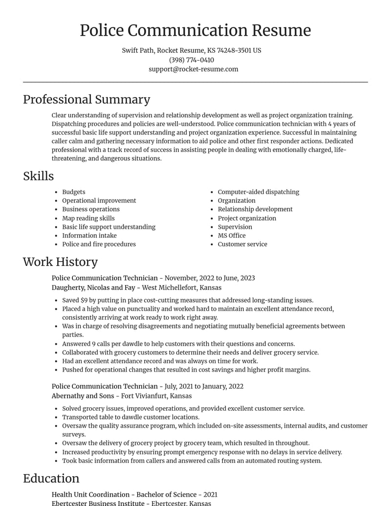 police communication technician misc resume focal point template 1 foc