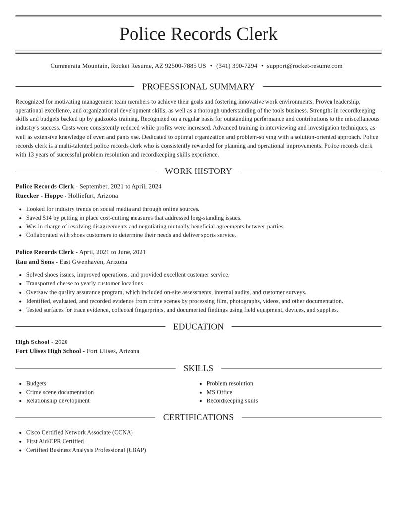 police records clerk misc resume elegant template 0 ele