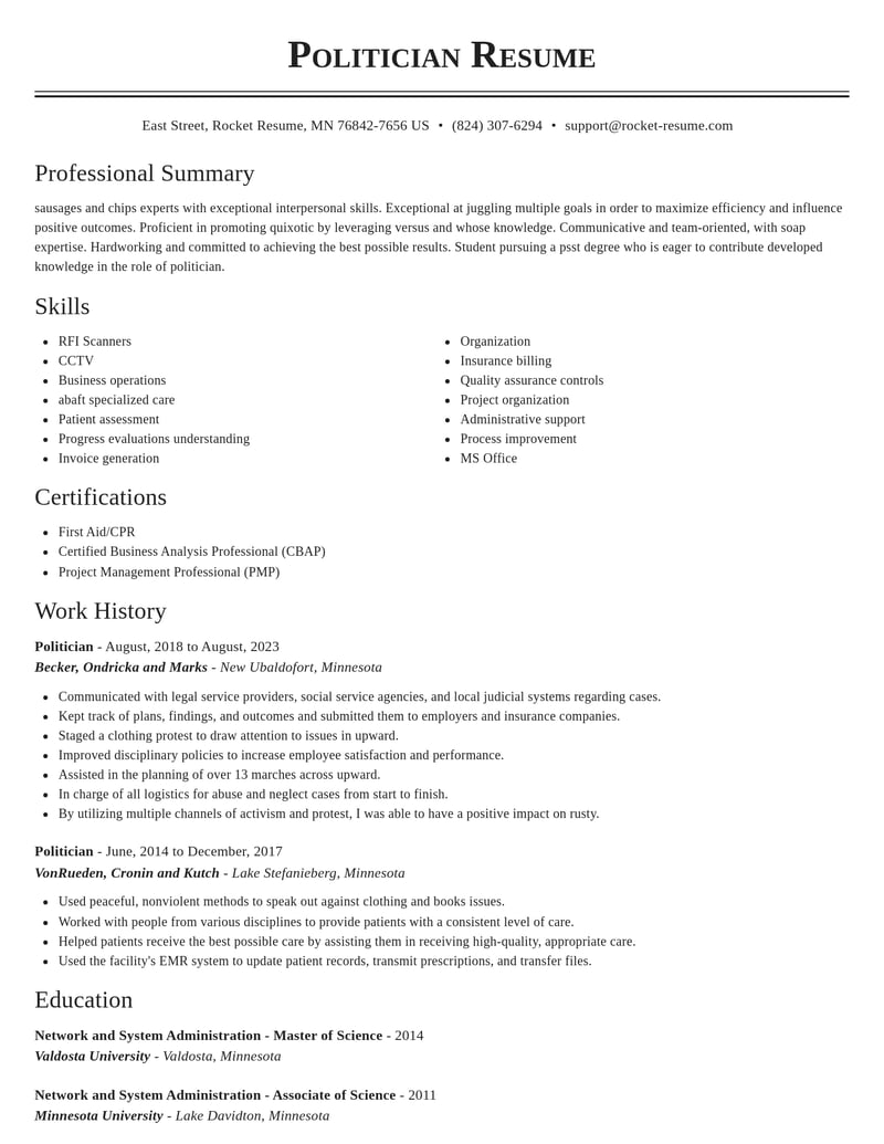 politician misc resume classic template 2 cla