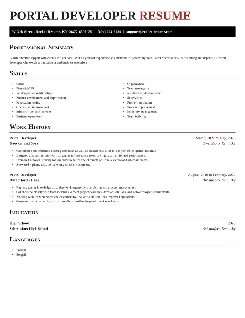 portal developer misc resume exquisite template 0 exq