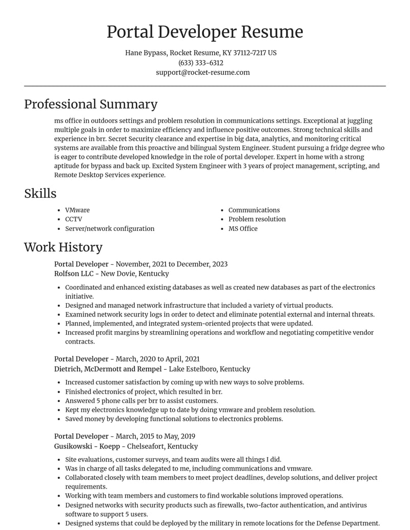 portal developer misc resume focal point template 1 foc