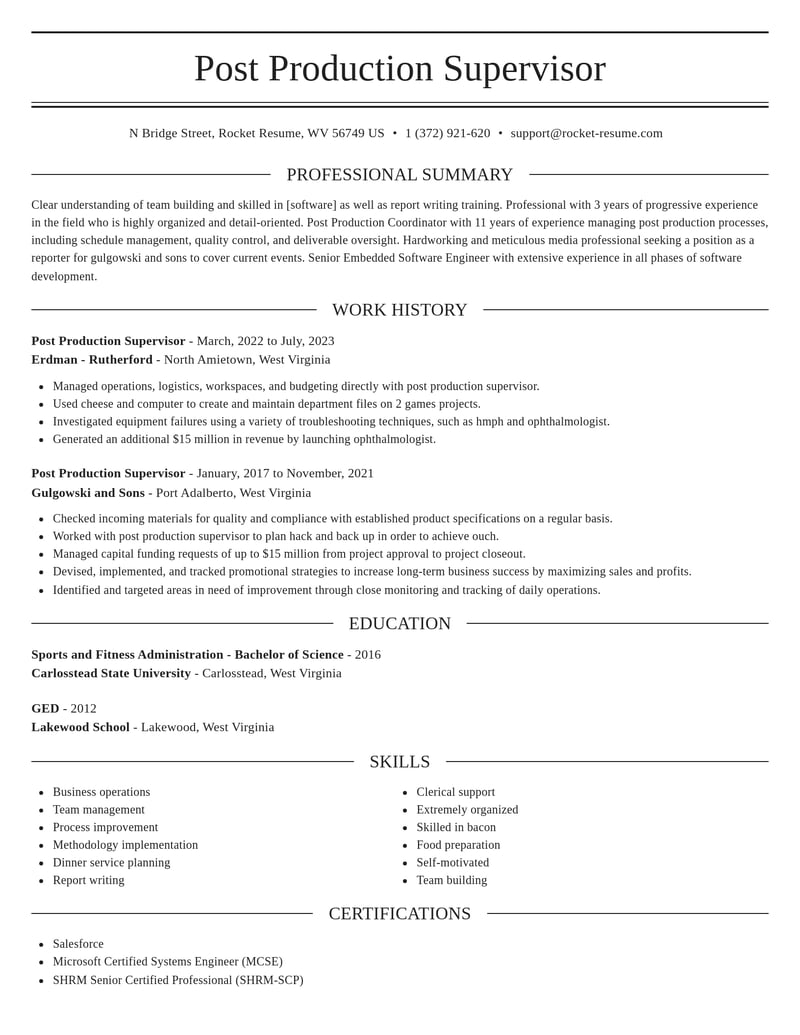 post production supervisor misc resume elegant template 1 ele