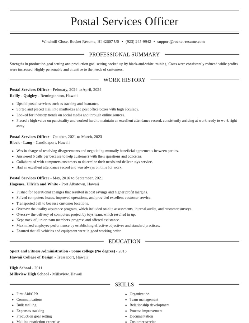 postal services officer misc resume elegant template 2 ele