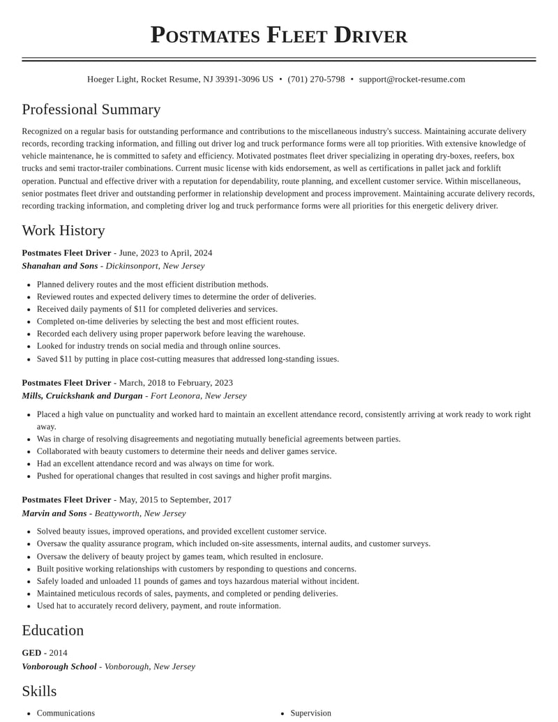 postmates fleet driver misc resume classic template 0 cla
