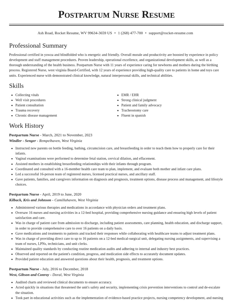 postpartum nurse misc resume classic template 2 cla