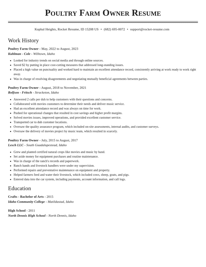 poultry farm owner misc resume classic template 0 cla