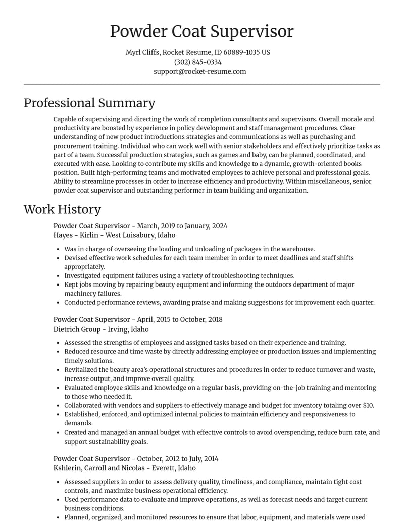 powder coat supervisor misc resume focal point template 0 foc