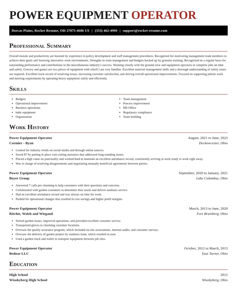 power equipment operator misc resume exquisite template 2 exq