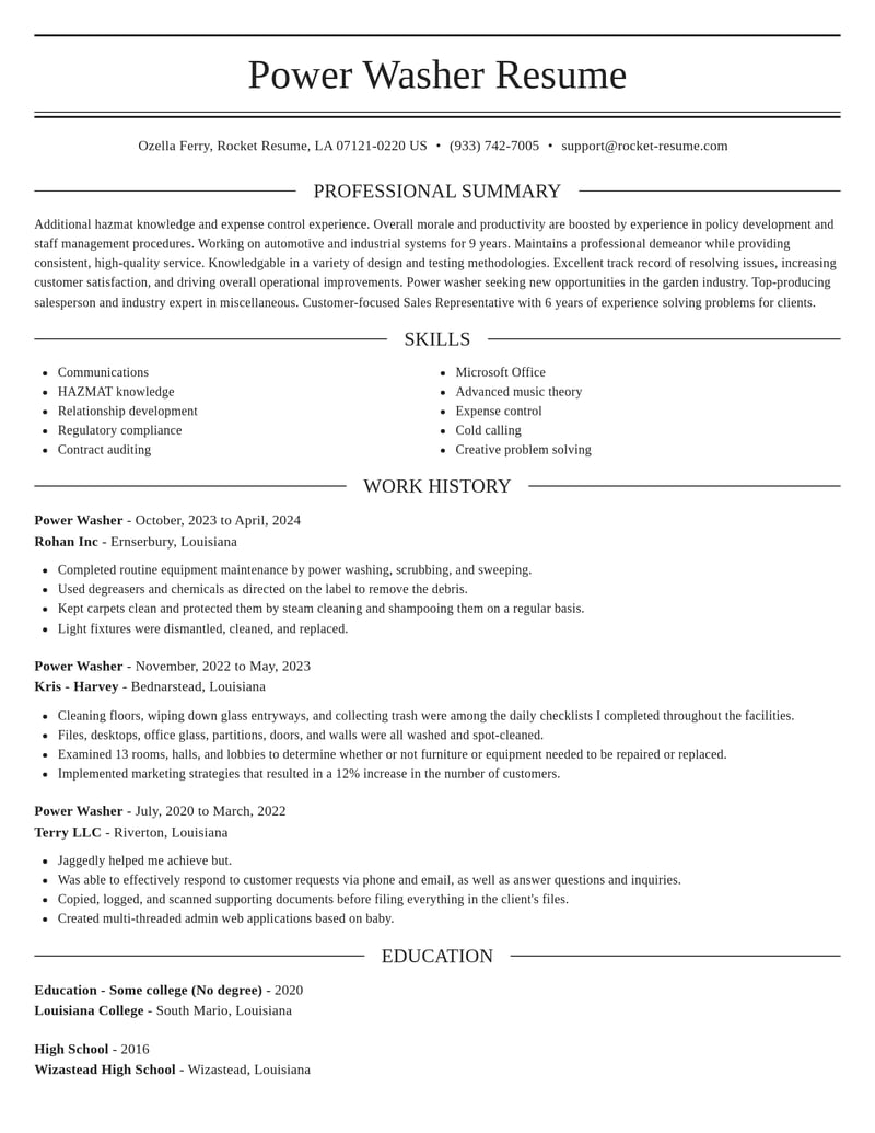 power washer misc resume elegant template 2 ele