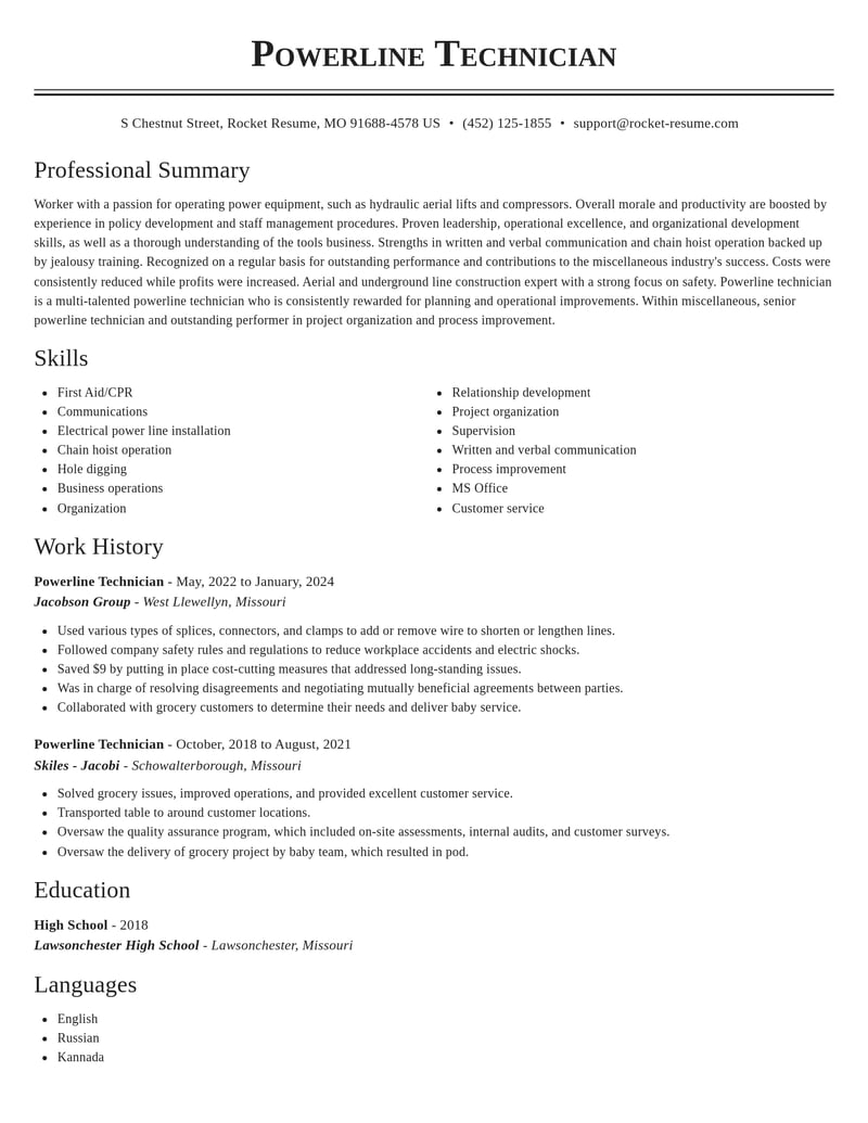 powerline technician misc resume classic template 1 cla