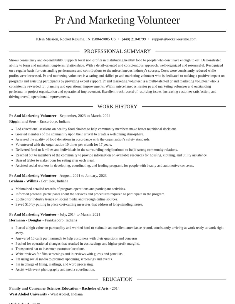 pr and marketing volunteer misc resume elegant template 2 ele