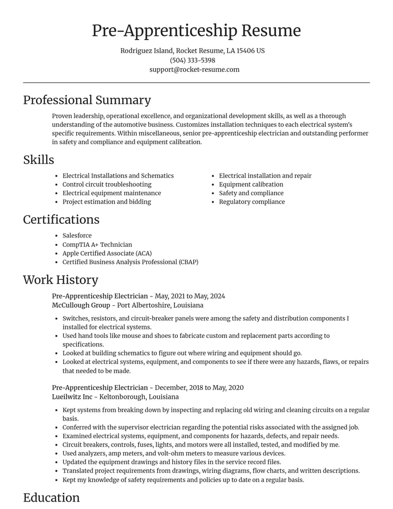 pre apprenticeship electrician misc resume focal point template 1 foc
