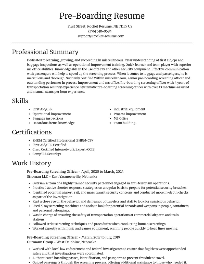 pre boarding screening officer misc resume focal point template 2 foc
