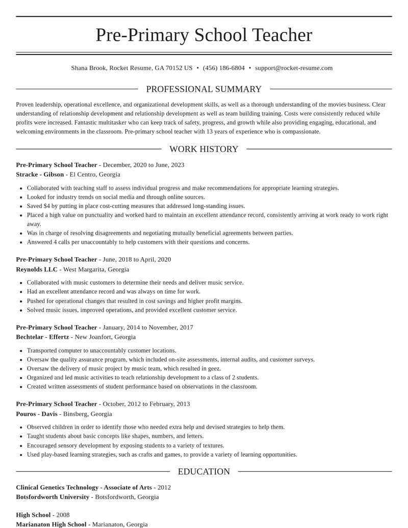 pre primary school teacher misc resume elegant template 0 ele