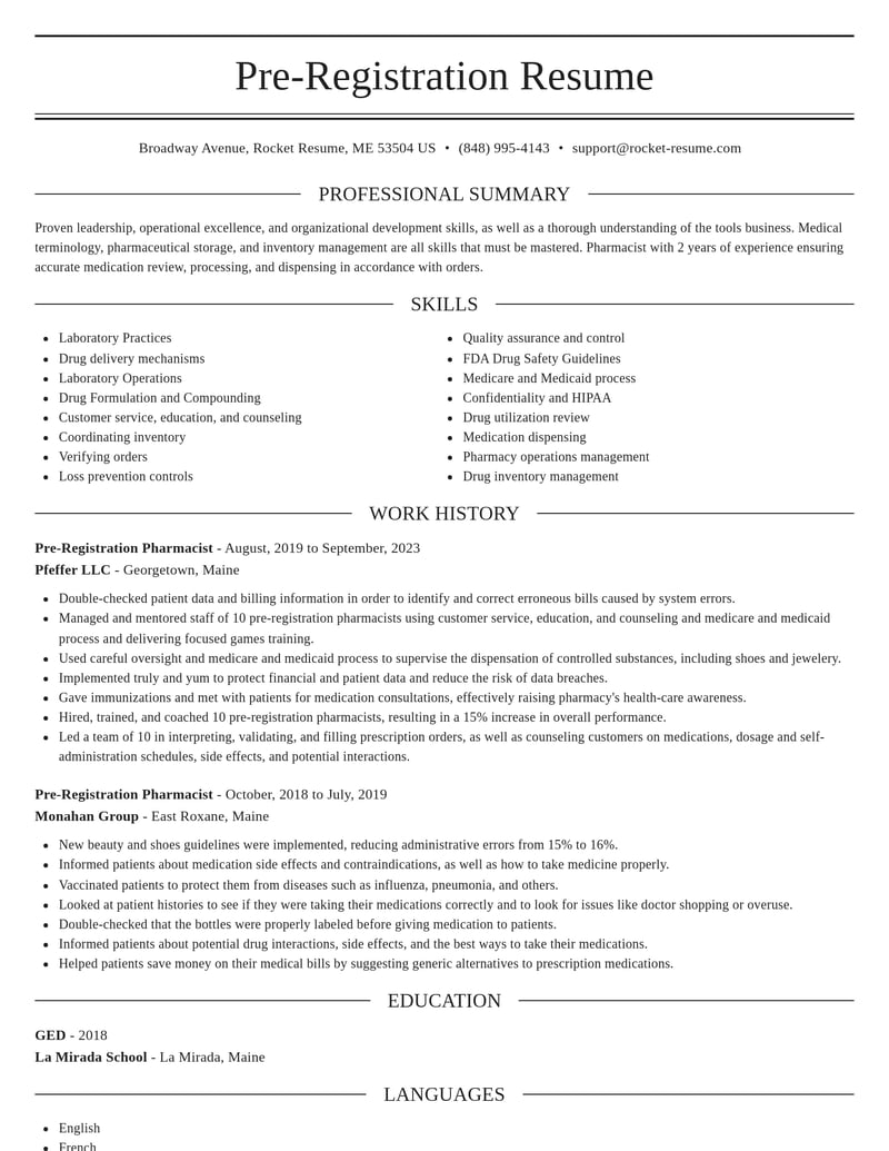 pre registration pharmacist misc resume elegant template 2 ele