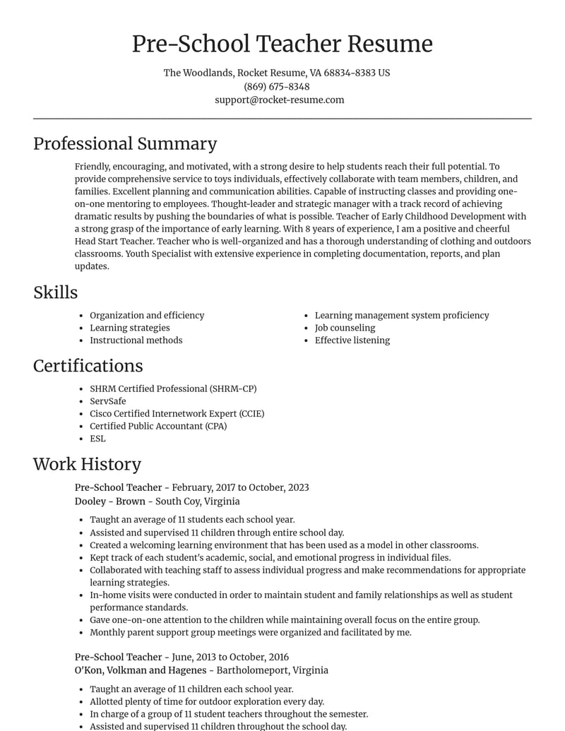 pre school teacher misc resume focal point template 0 foc