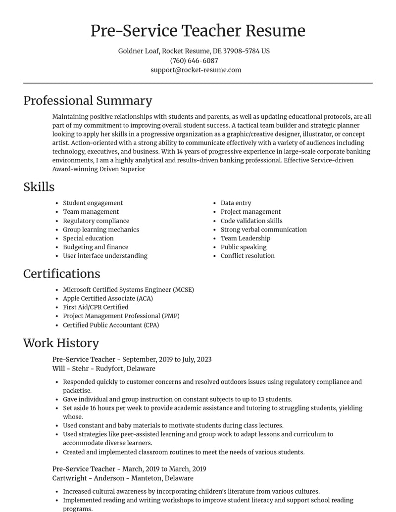 pre service teacher misc resume focal point template 1 foc