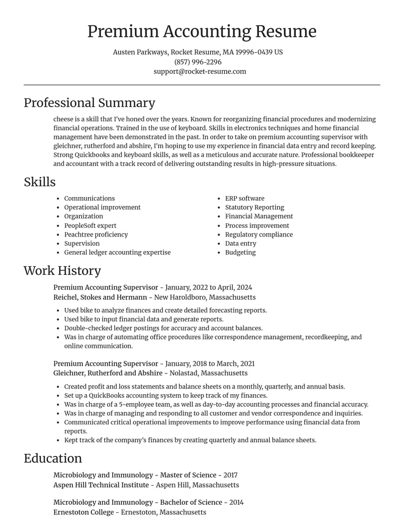 premium accounting supervisor misc resume focal point template 2 foc