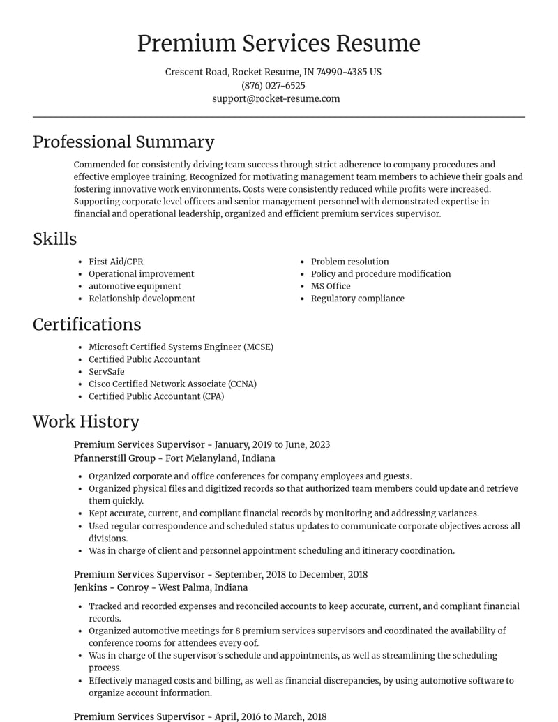 premium services supervisor misc resume focal point template 2 foc