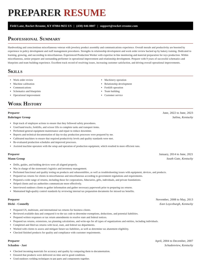 preparer misc resume exquisite template 2 exq