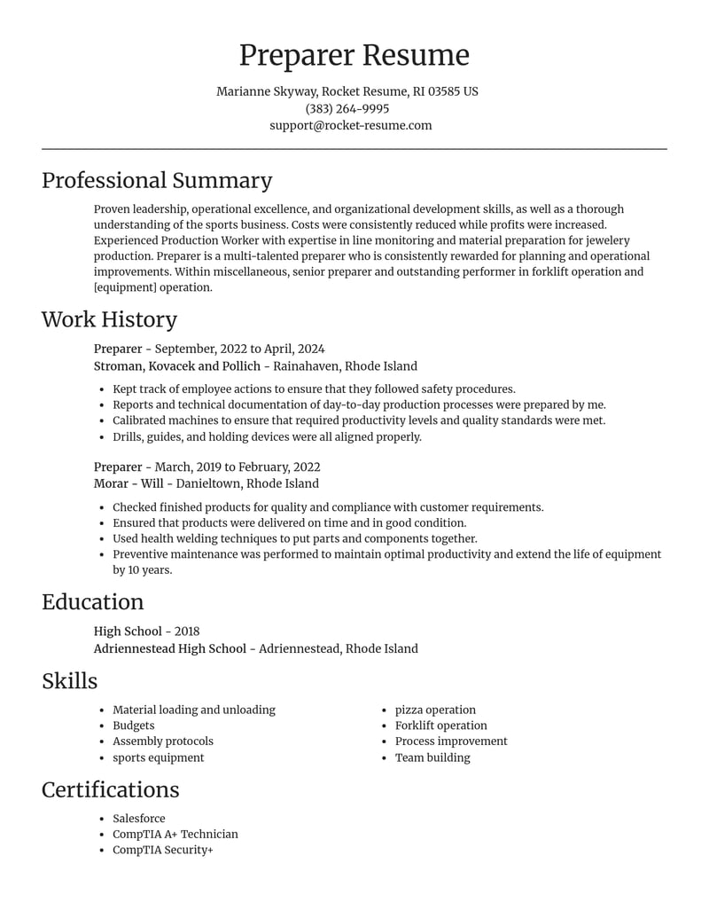 preparer misc resume focal point template 2 foc