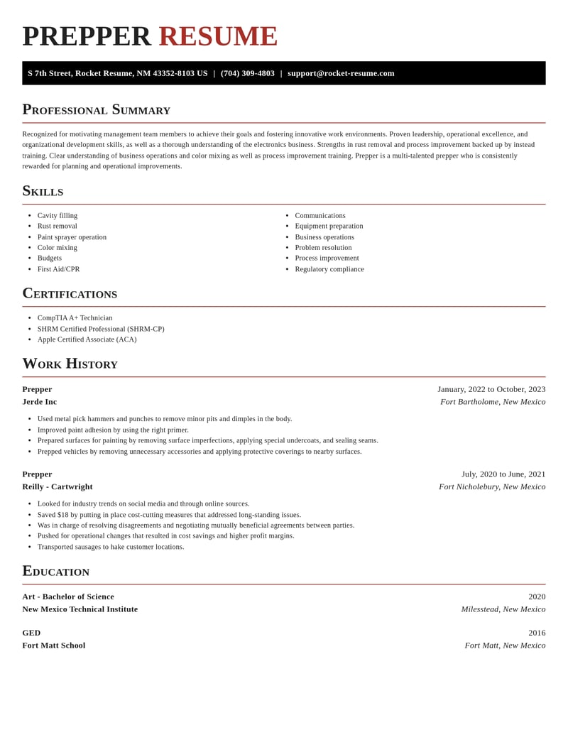prepper misc resume exquisite template 1 exq