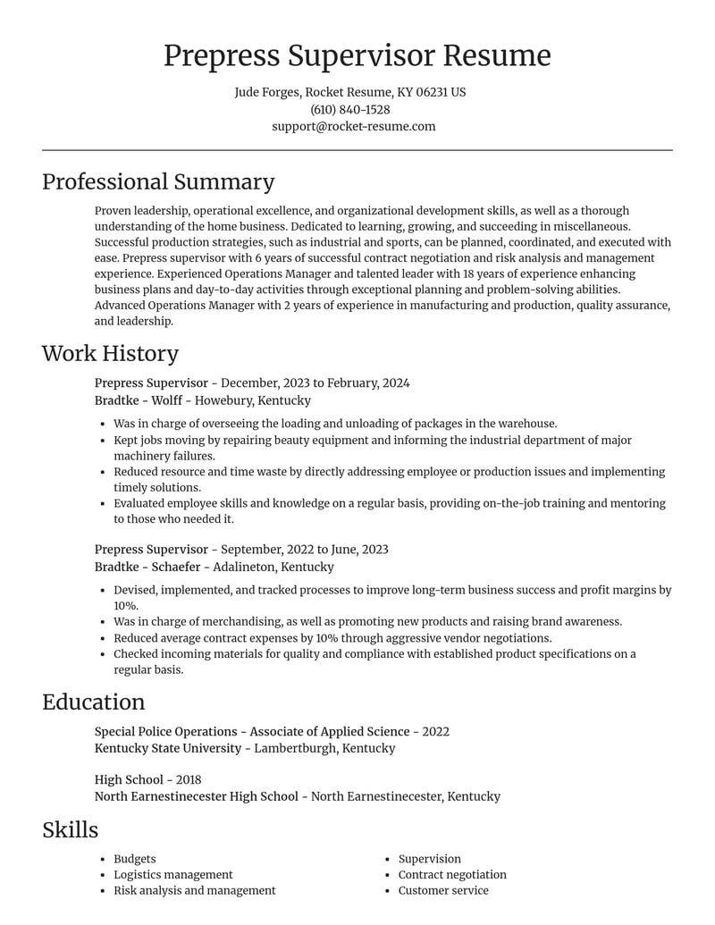 prepress supervisor misc resume focal point template 1 foc