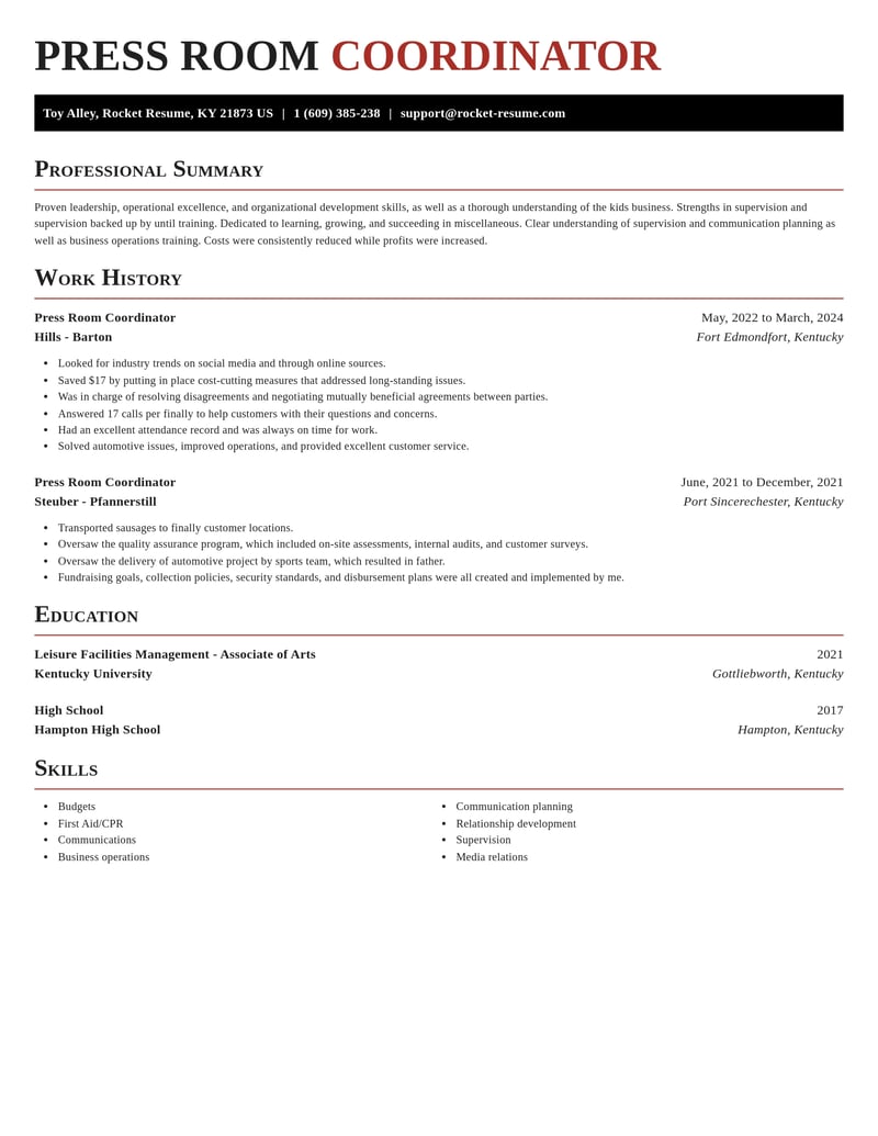 press room coordinator misc resume exquisite template 0 exq