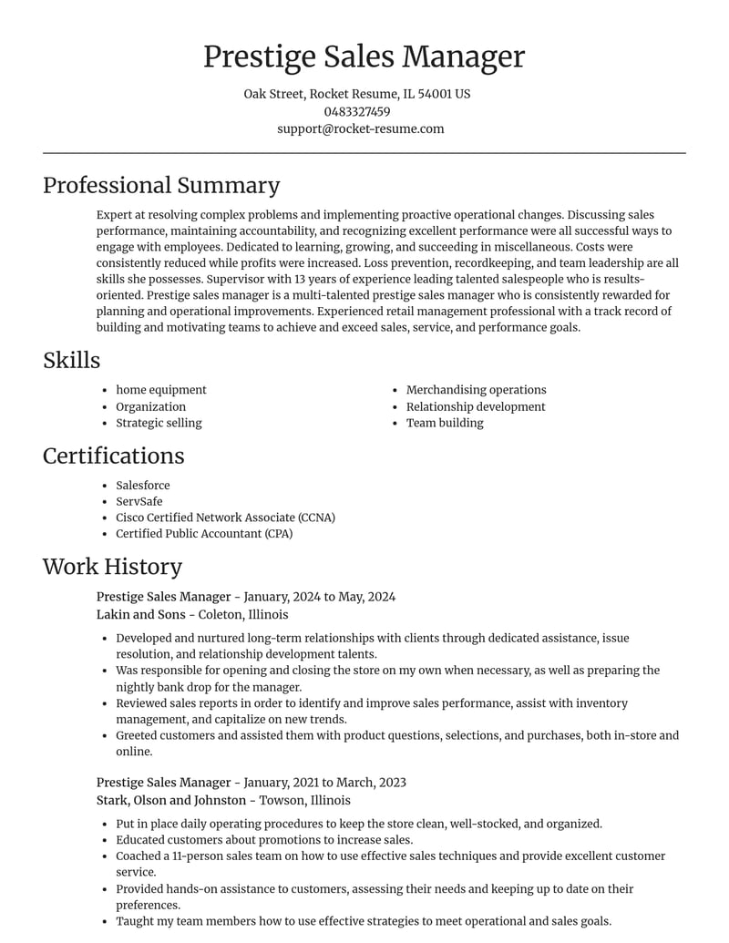 prestige sales manager misc resume focal point template 1 foc