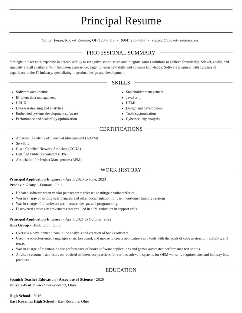 principal application engineer misc resume elegant template 1 ele